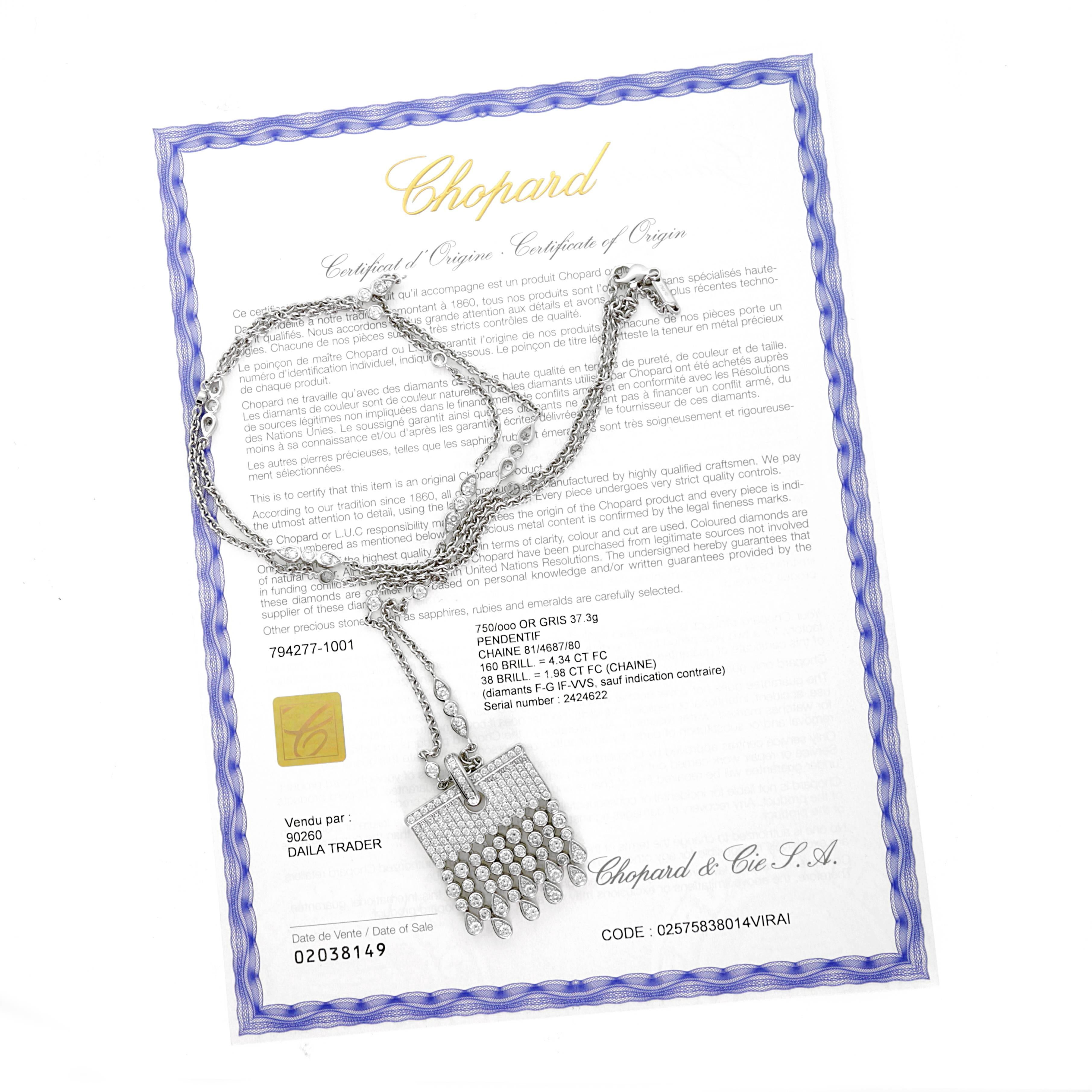 Chopard Diamond white gold Tassel Drop Necklace In New Condition In Feasterville, PA
