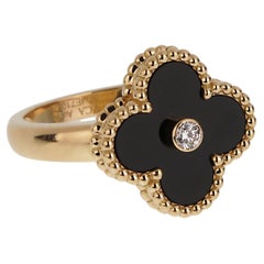 Van Cleef & Arpels Vintage Alhambra Ring 18K Yellow Gold Onyx Diamond