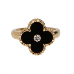 Van Cleef & Arpels Vintage Alhambra Ring 18K Yellow Gold Onyx Diamond