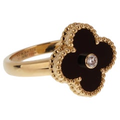 Van Cleef & Arpels Vintage Alhambra Ring 18K Yellow Gold Onyx Diamond