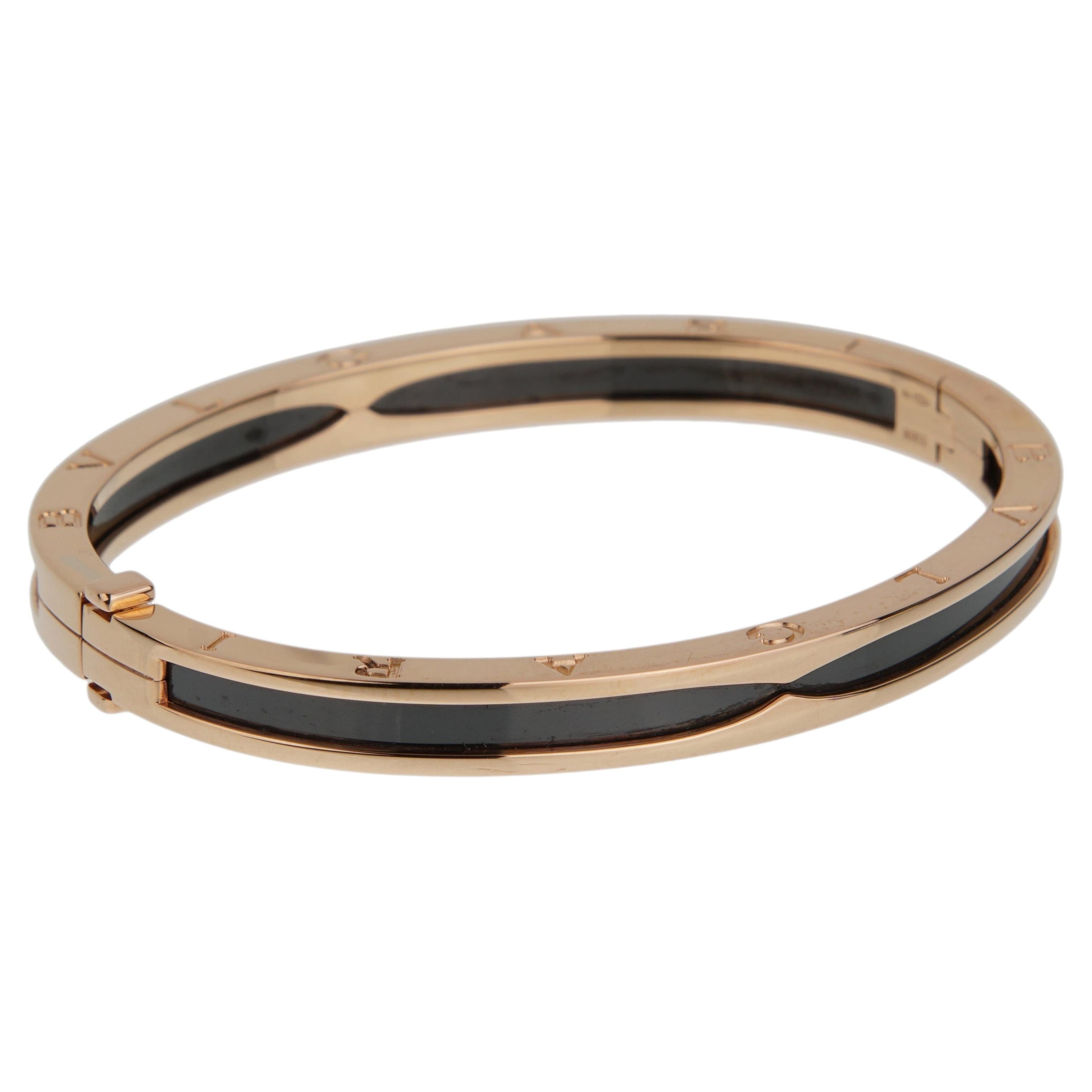 Pre-owned Bulgari Bvlgari B.zero1 18k Rose Gold & Black Ceramic Bangle Bracelet Br857618 In Red