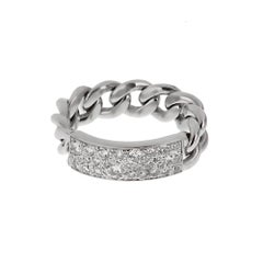 Dior 18K White Gold Diamond Gourmette Chain Link Ring