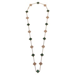 Van Cleef Arpels Vintage Alhambra Malachite Diamond Long Necklace 20 Motifs