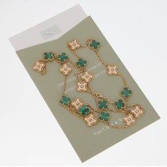 Van Cleef Arpels Vintage Alhambra Malachite Diamond Long Necklace 20 Motifs