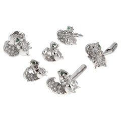 Juego de gemelos Cartier con forma de ardilla, con diamantes, esmeraldas, platino y oro blanco
