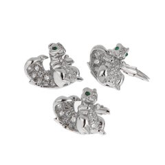 Juego de gemelos Cartier con forma de ardilla, con diamantes, esmeraldas, platino y oro blanco