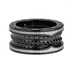 Bvlgari Bzero1 Ceramic Diamond Studded Band 18k White Gold Ring