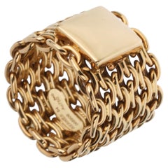 Hermes Vintage Chain 18k Yellow Gold Band Ring Sz 7