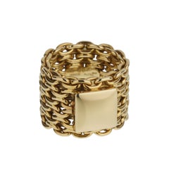 Hermes Vintage Chain 18k Yellow Gold Band Ring Sz 7