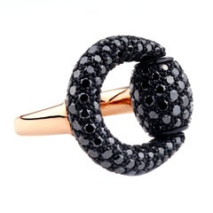 Gucci Black Diamond Horsebit Rose Gold Ring
