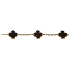 Van Cleef & Arpels Vintage Alhambra 5 Motif Onyx Bracelet 18K Yellow Gold