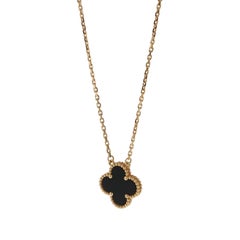 Van Cleef & Arpels Vintage Alhambra Onyx Pendant Necklace 18K Yellow Gold