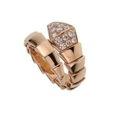 Bvlgari Serpenti Viper Ring 18K Rose Gold Pave Diamond Sz M