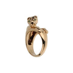 Cartier Panthere Vintage Emerald Onyx Yellow Gold Ring Sz 5 3/4