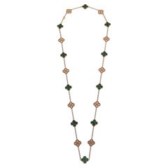 Van Cleef Arpels Vintage Alhambra Malachite Diamond Long Necklace 20 Motifs