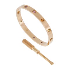 Cartier Love Rainbow 18k Rose Gold Multi-Gem Classic Bracelet Size 17