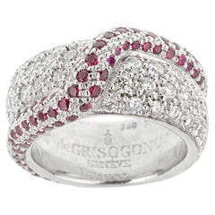 De Grisogono Ruby & Diamond 18k White Gold Cocktail Ring Sz 5 1/4