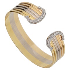 Cartier Vintage C de Cartier Diamond Tri-Color Gold Cuff Bracelet 18K