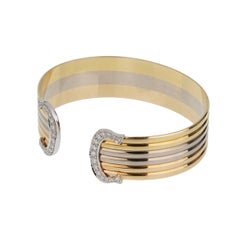 Cartier Vintage C de Cartier Diamond Tri-Color Gold Cuff Bracelet 18K