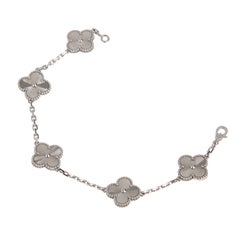 Van Cleef & Arpels Vintage Alhambra Guilloche 5 Motif Bracelet 18K White Gold