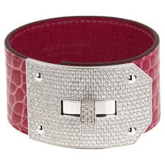 Hermes Kelly Bracelet Alligator 6.75ct Diamond 18K White Gold Hardware