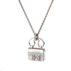 Hermes Constance Amulettes 18k White Gold Diamond Charm Pendant Necklace