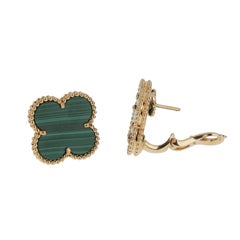 Van Cleef & Arpels Magic Alhambra Malachite Earrings 18K Yellow Gold