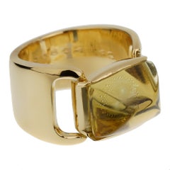 Hermes Lemon Quartz Vintage Cocktail 18k Yellow Gold Ring Sz 5 1/4