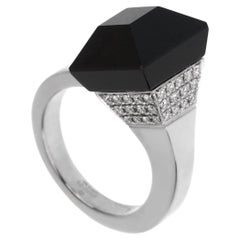 Gucci Chiodo Diamond White Gold Onyx Ring Sz 5 1/2