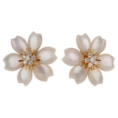 Van Cleef & Arpels Rose de Noel Small White Mother of Pearl Diamond Yellow Gold