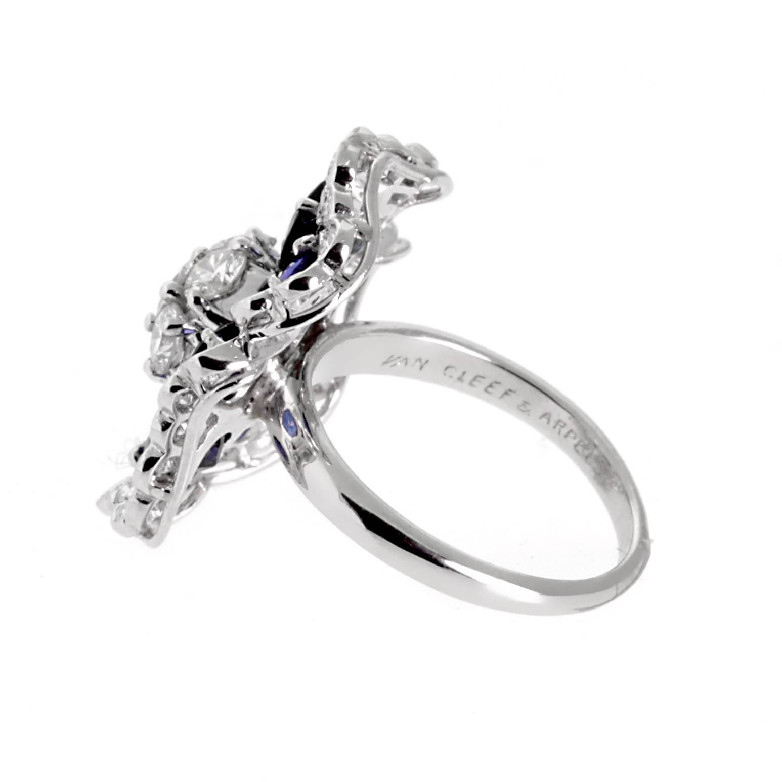 Round Cut Van Cleef & Arpels Camellia Sapphire Diamond Ring