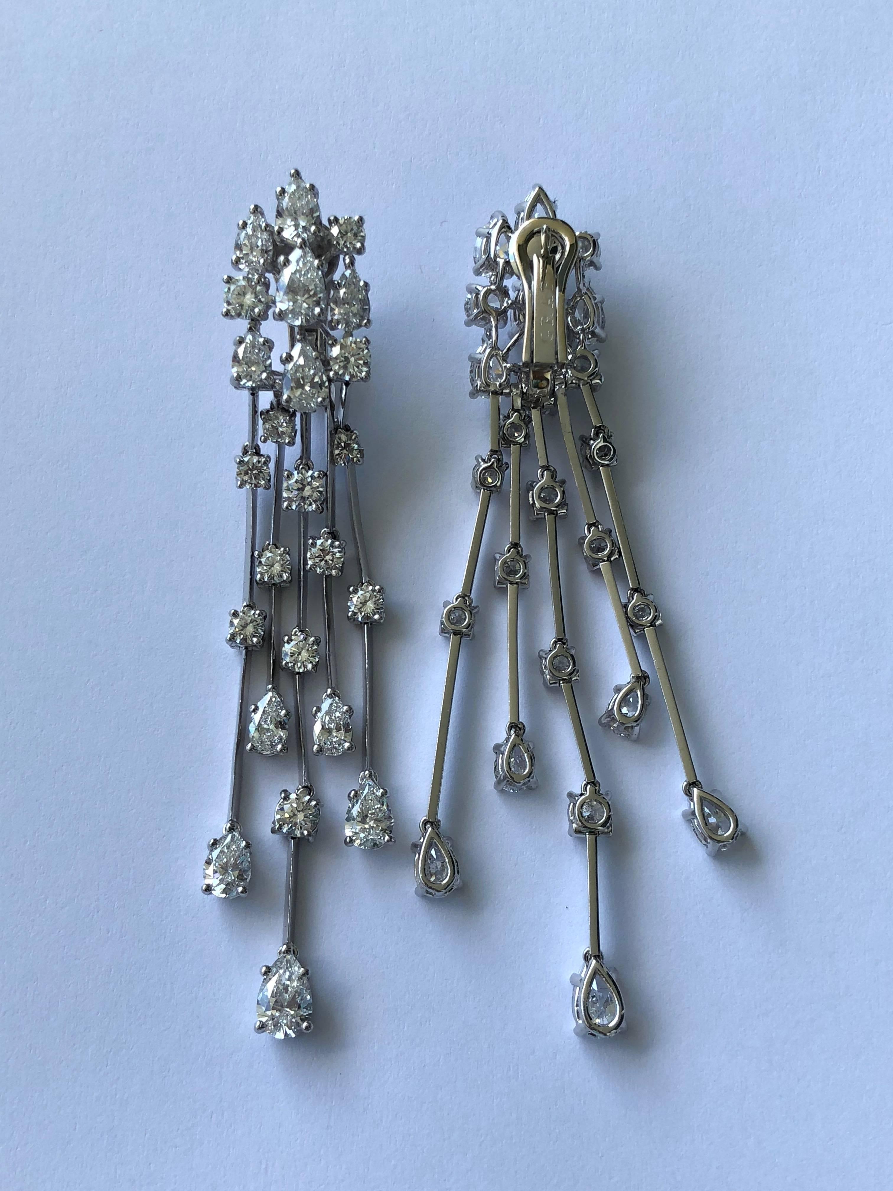 Pear Cut Graff Waterfall Diamond Platinum Earrings