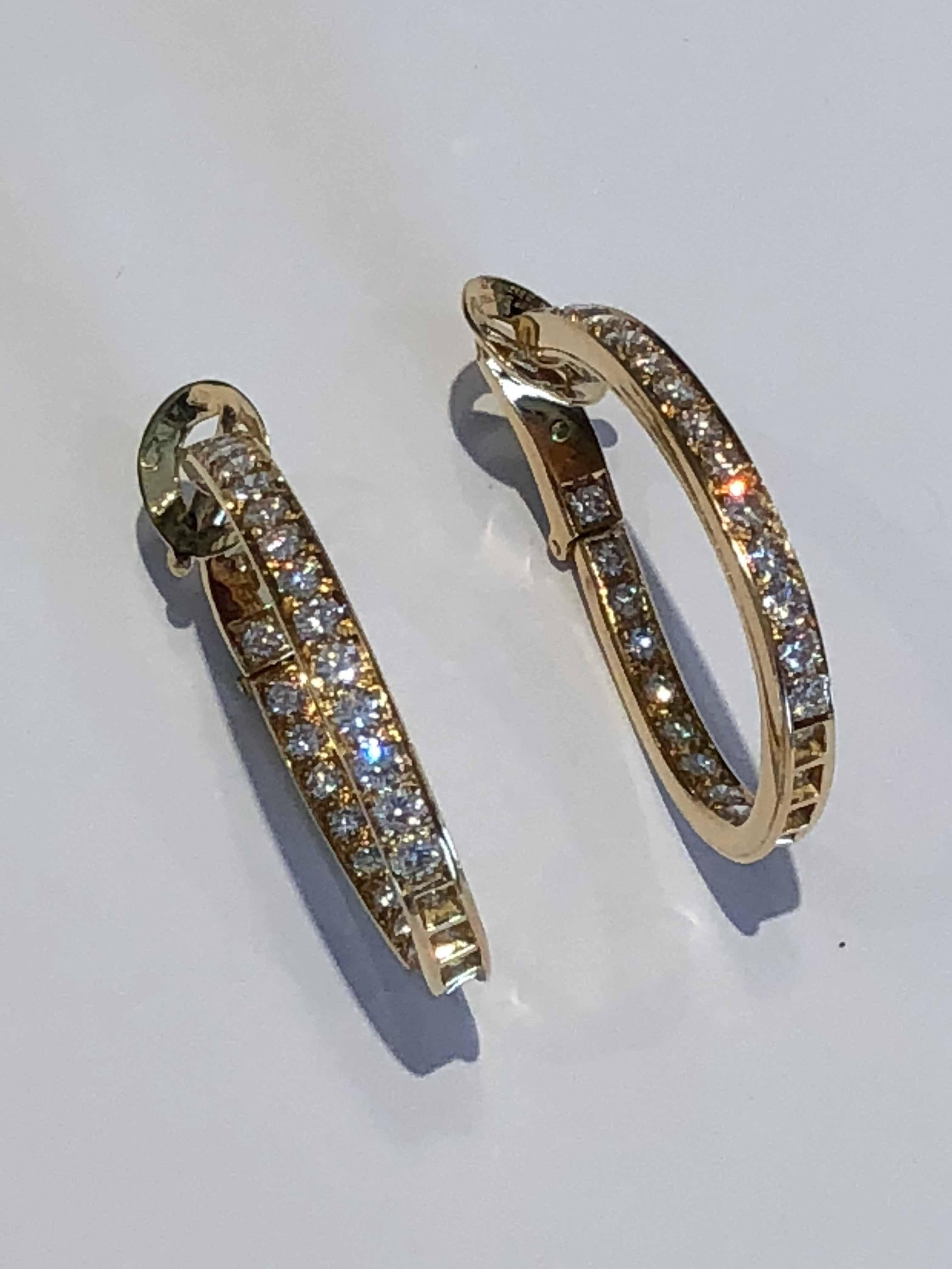Round Cut Van Cleef & Arpels Diamond Hoop Gold Earrings