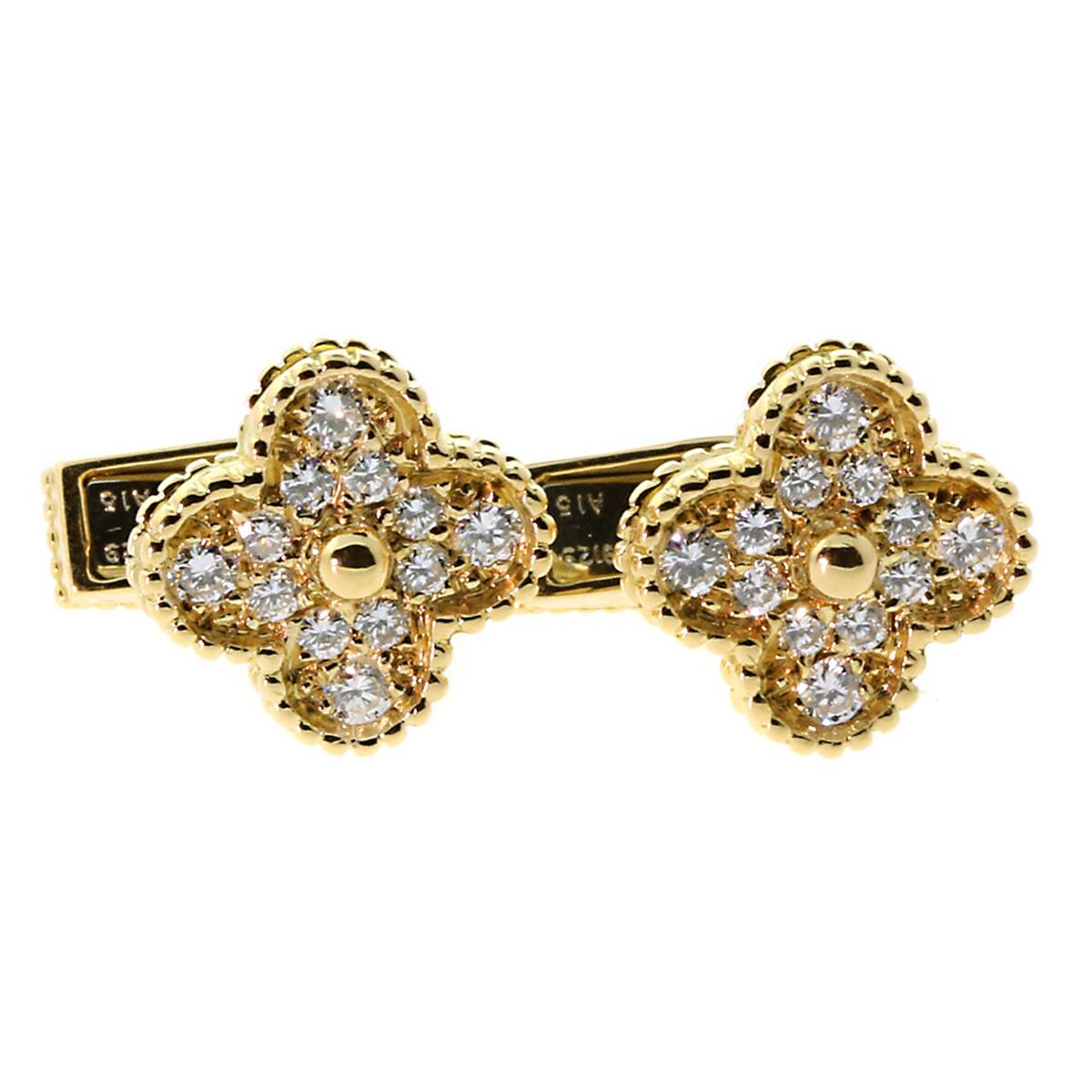Women's Van Cleef & Arpels Diamond Gold Alhambra Cufflinks