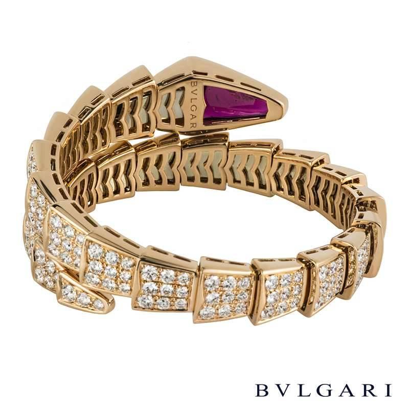 Bulgari Diamond Rubellite Gold Serpenti Bracelet In Excellent Condition In London, GB