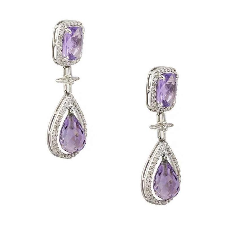 Amethyst and Diamond Drop Earrings For Sale at 1stDibs