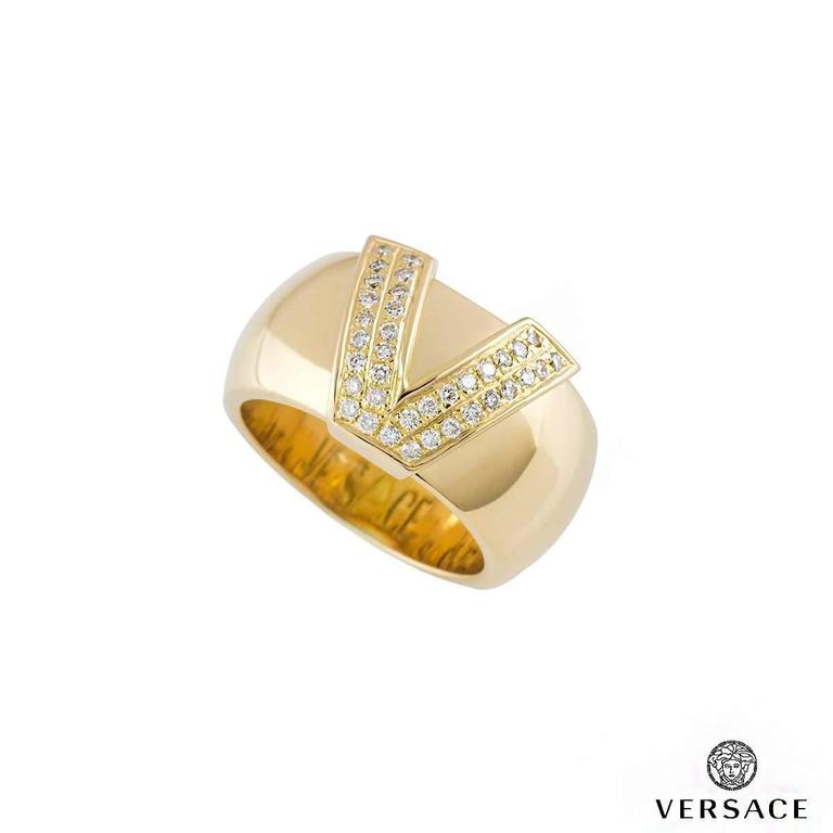 Versace Yellow Gold Diamond Ring at 1stDibs