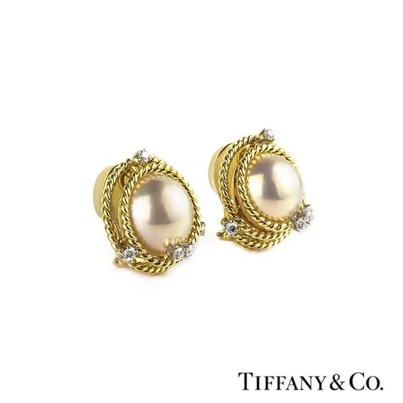 Classic Tiffany & Co. Schlumberger Diamond and Pearl Earrings In Excellent Condition In London, GB