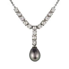 Diamond and Pearl Drop Necklace 1.60 Carat 9