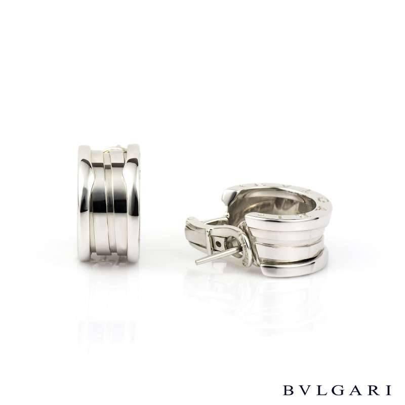 A stylish pair of Bvlgari 18k white gold earrings from the B.zero1 collection. The earrings are engraved with the Bvlgari signature around the outer edge of both sides and measure just under 1cm in width with a gross weight of 14.75 grams.

The