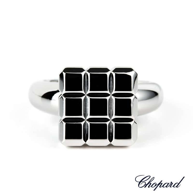 A stylish 18k white gold Chopard 18k White Gold ring from the Ice Cube collection. The ring is a US size 6 1/2 , EU size 53 and UK size N. Chopard Model No. 32/3639-01 Box and Original Certificate.