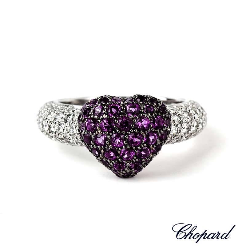 Chopard Amethyst Diamond Heart Ring In Excellent Condition In London, GB