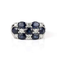 Checkerboard Diamond Sapphire Ring