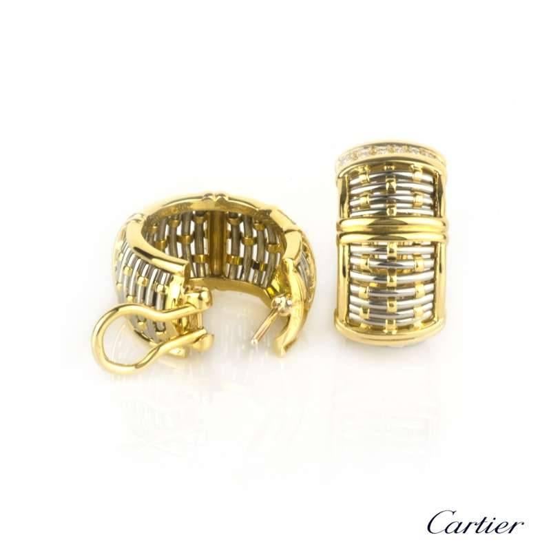 Cartier Yellow and White Gold Diamond Hoop Earrings In Excellent Condition In London, GB