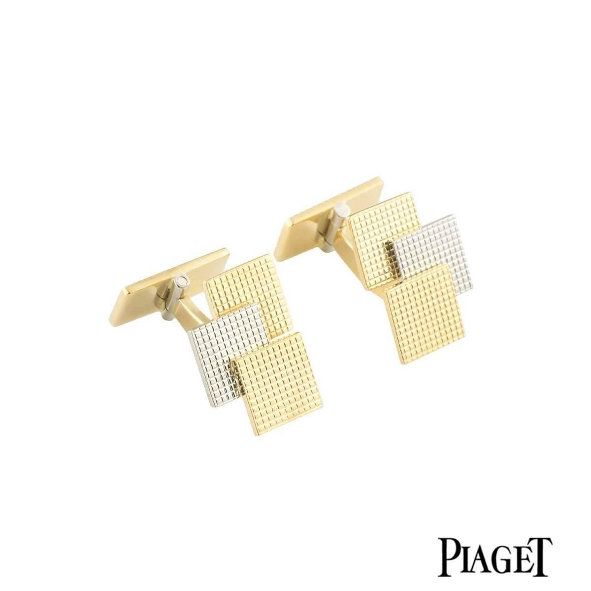 Piaget Square Cufflinks Yellow and White Gold In Excellent Condition In London, GB