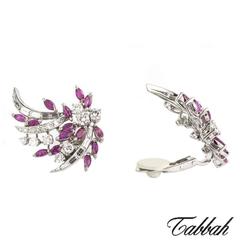 1940s Tabbah Ruby Diamond Platinum Earrings