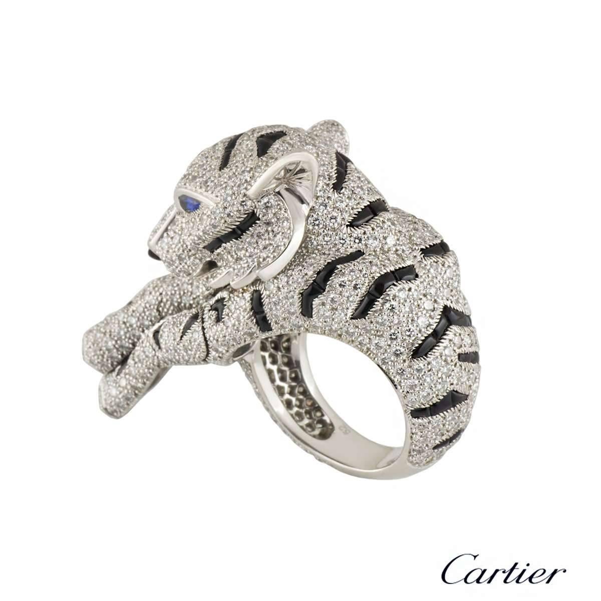Cartier Pantheré Onyx Sapphire Diamond Platinum Ring 2