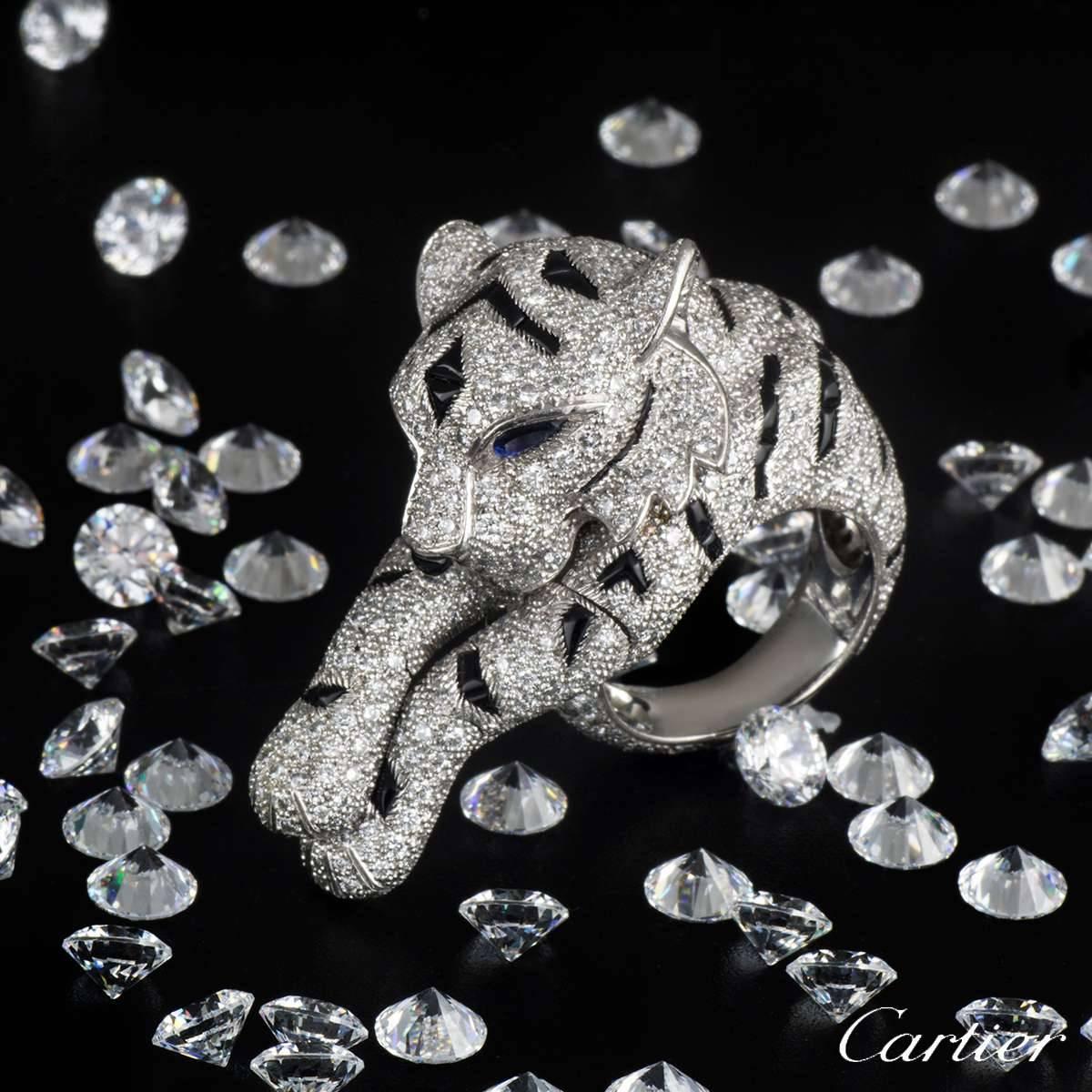 Women's Cartier Pantheré Onyx Sapphire Diamond Platinum Ring