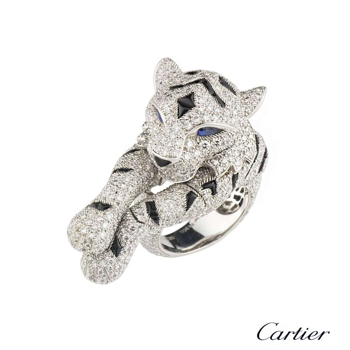 Cartier Pantheré Onyx Sapphire Diamond Platinum Ring 1