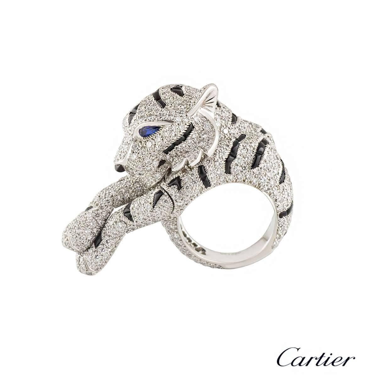 Cartier Pantheré Onyx Sapphire Diamond Platinum Ring 3